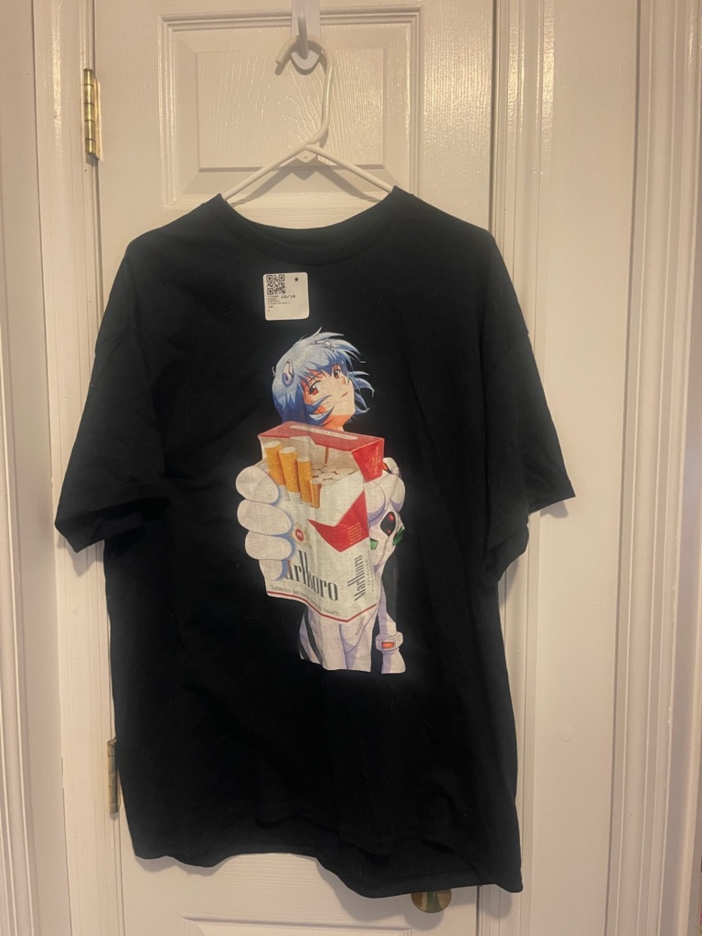Black Graphic Kids Tee with Anime Character and Cigarette Pack